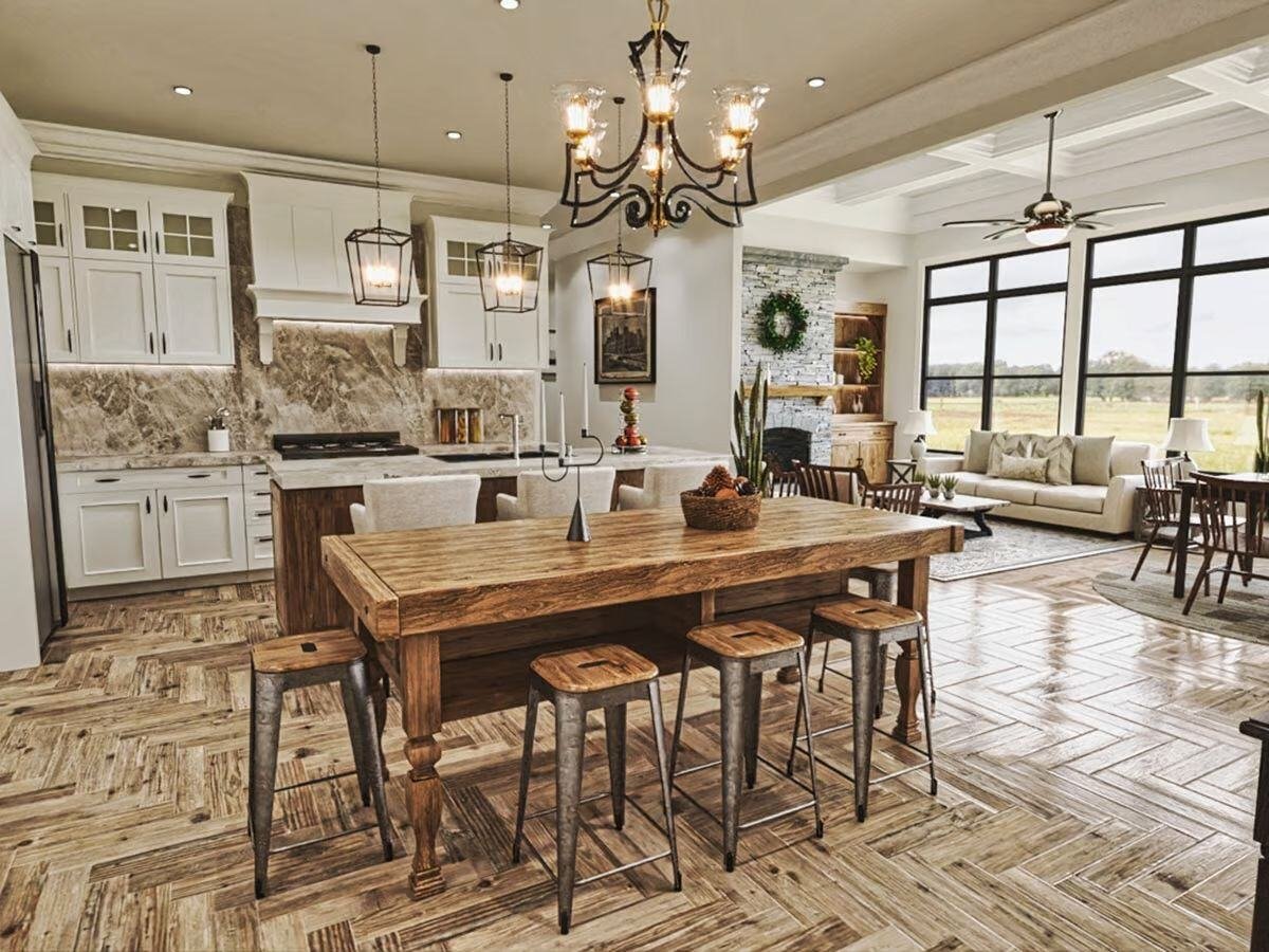 Luxury Kitchen in The Craftsman Lake House with Walkout Basement by Architectural Designs and Triple Crown in Raleigh