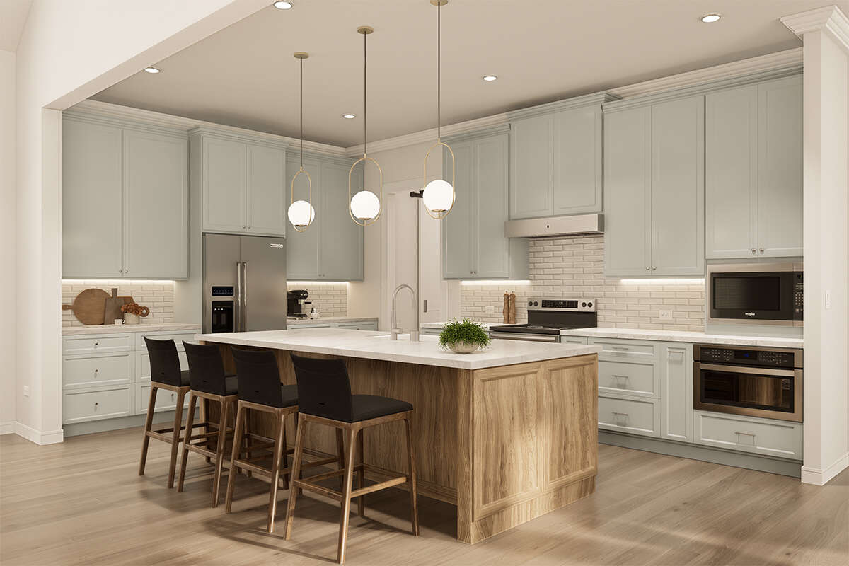 Rendering of Kitchen in The Modern Farmhouse House Plan by America's Best House Plans and Triple Crown in Raleigh