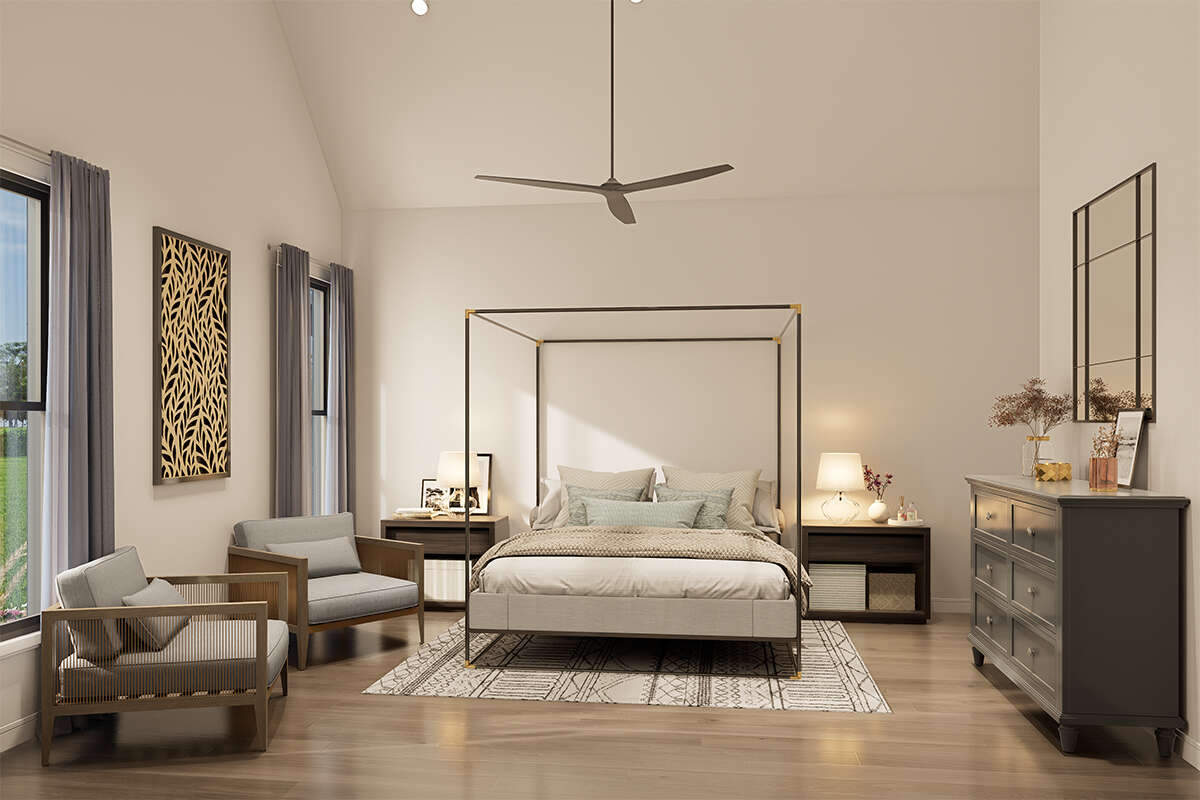 Rendering of Primary Bedroom in The Modern Farmhouse House Plan by America's Best House Plans and Triple Crown in Raleigh