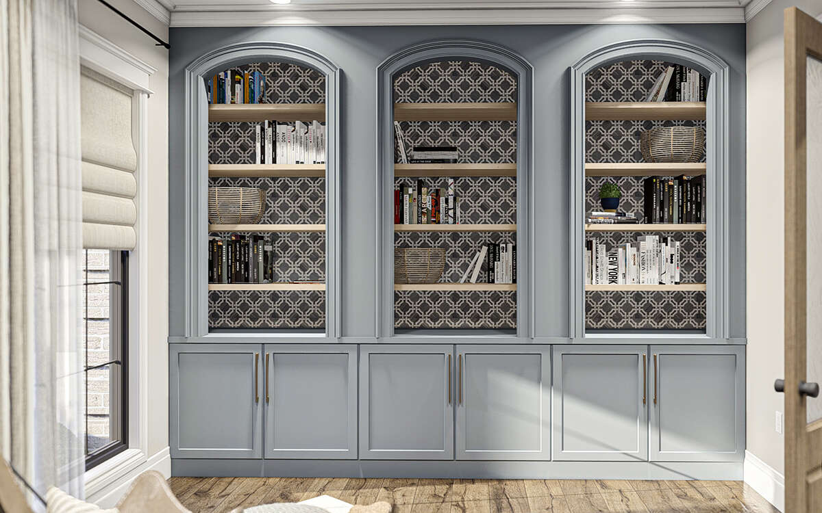 Built In Library Shelves in The Modern Transitional Floorplan by America's Best House Plans and Triple Crown in Raleigh