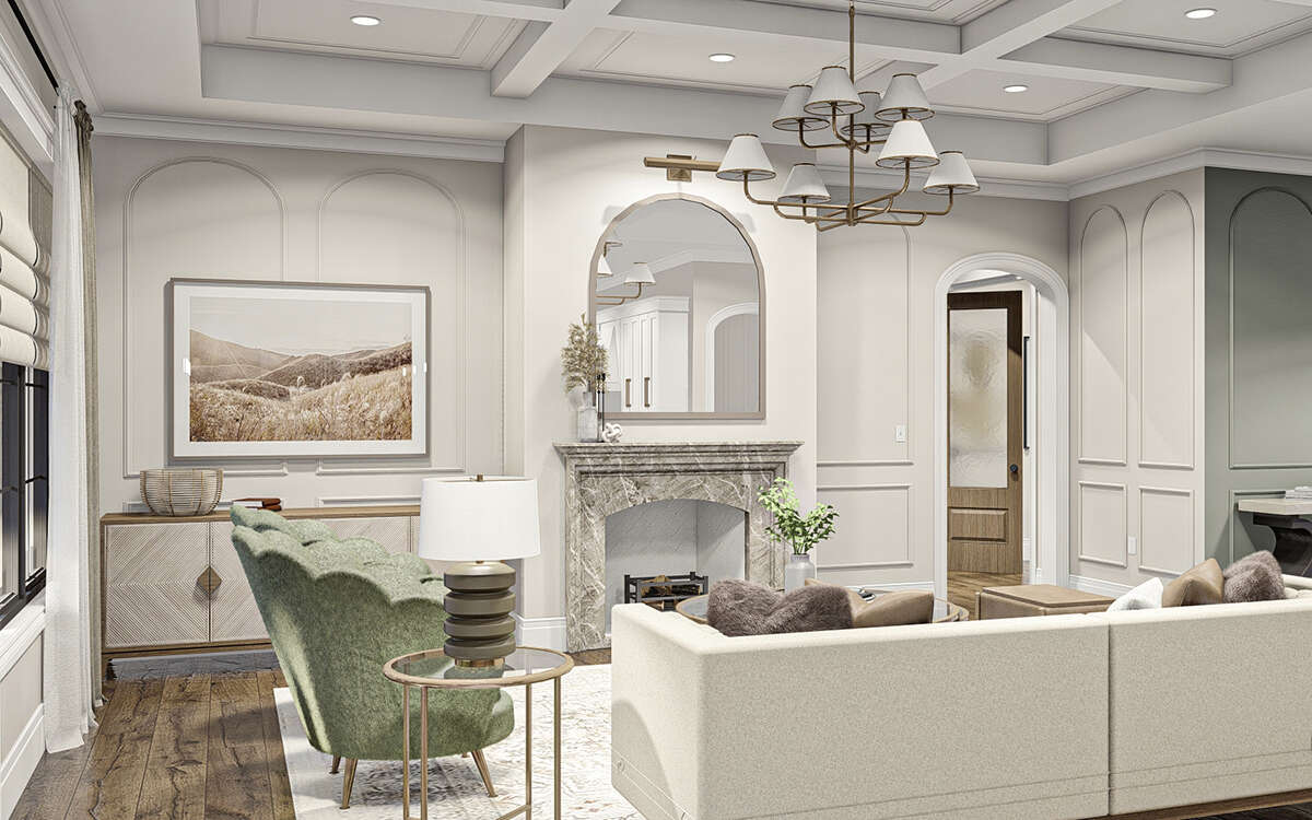 Luxury Living Room with Fireplace in The Modern Transitional Floorplan by America's Best House Plans and Triple Crown in Raleigh
