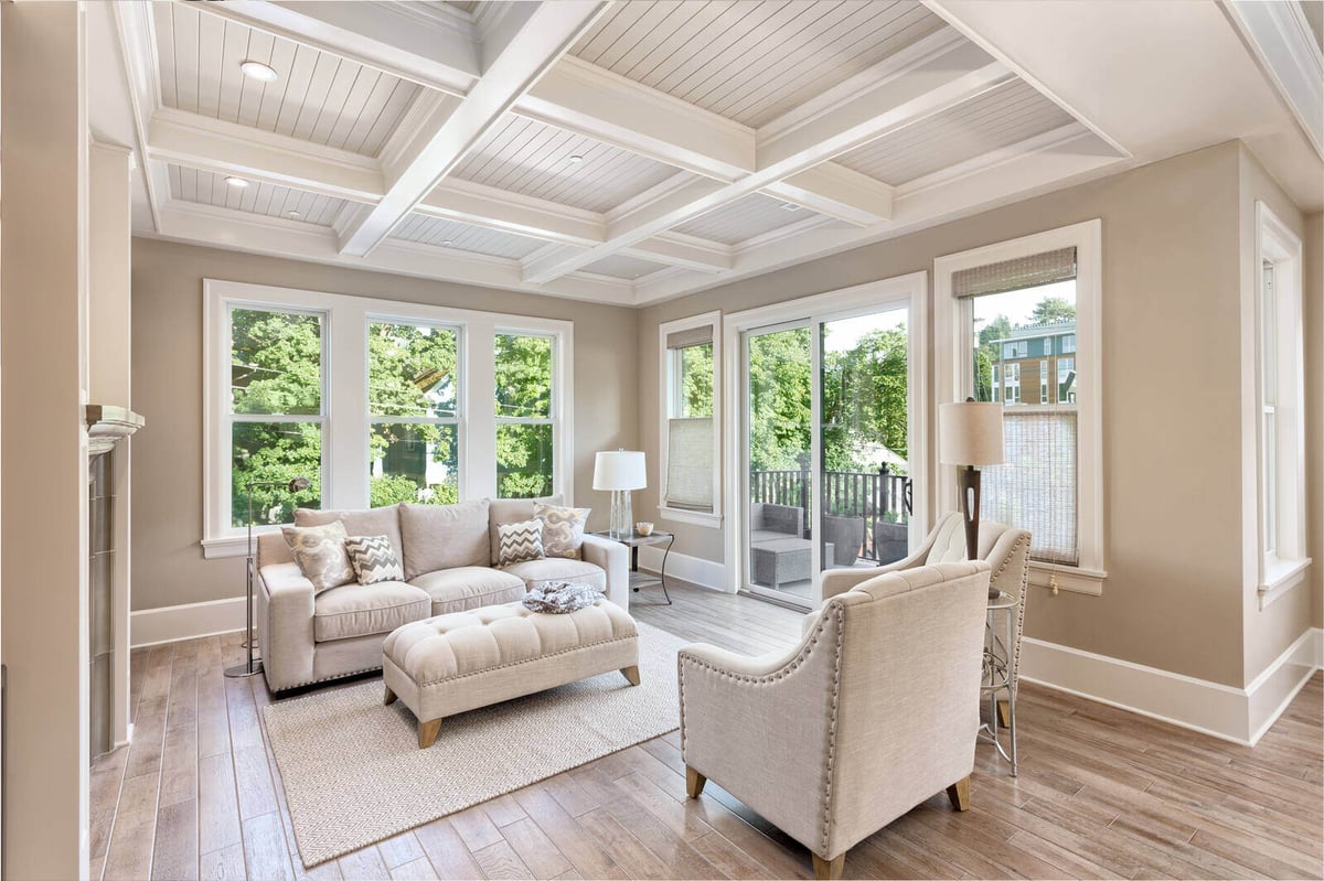 Modern home renovation featuring a spacious living area with natural light and elegant decor in Durham, NC